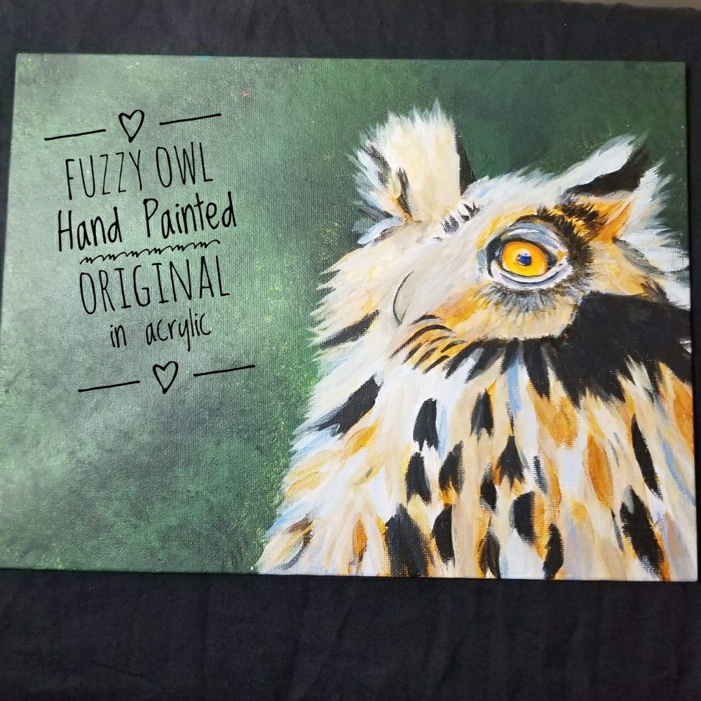 Fuzzy Owl Hand Painted Original in Acrylic  9x12